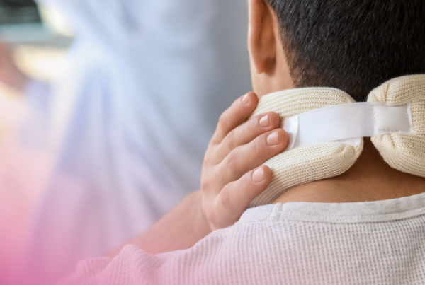 Man wearing a neck brace for injury support.