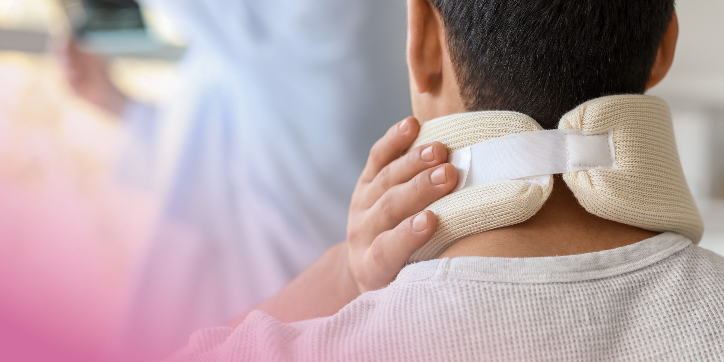 Man wearing a neck brace for injury support.
